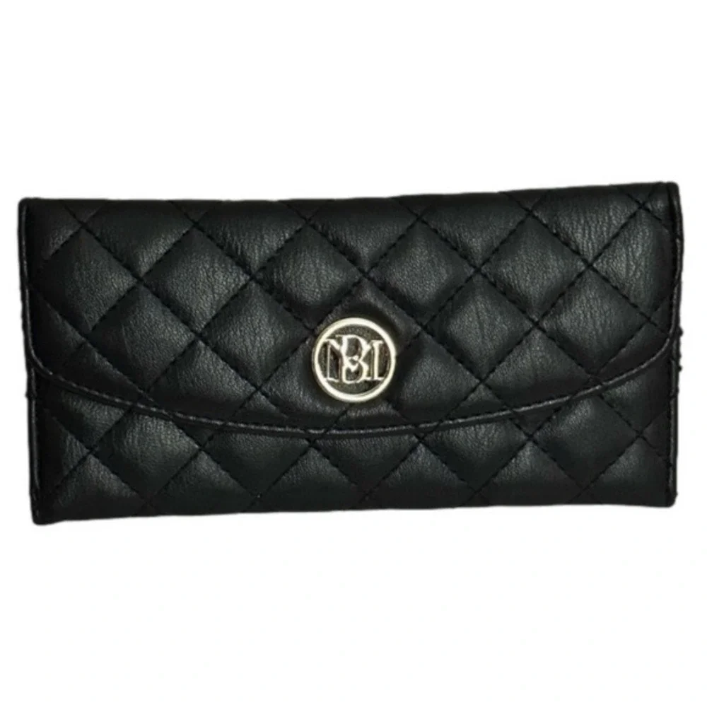 Badgley Mischka Studio Black Vegan Leather Diamond Quilting Cover Wallet NWOT